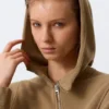 Sudadera corta con capucha y cremallera asimétrica – Beige oscuro lavado Sudadera corta con capucha y cremallera asimétrica – Beige oscuro lavado