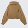 Sudadera corta con capucha y cremallera asimétrica – Beige oscuro lavado Sudadera corta con capucha y cremallera asimétrica – Beige oscuro lavado