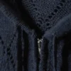 Sudadera corta con capucha y cremallera de punto pointelle – Azul oscuro Sudadera corta con capucha y cremallera de punto pointelle – Azul oscuro