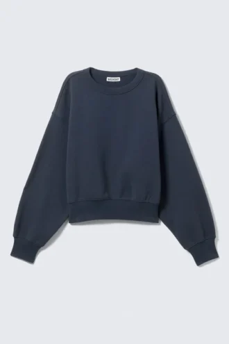 Sudadera corta de algodón de corte recto – Azul oscuro