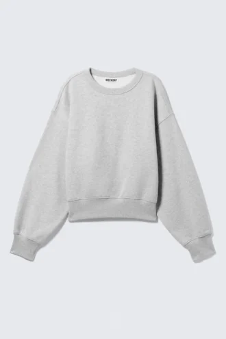 Sudadera corta de algodón de corte recto – Gris jaspeado