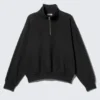 Sudadera de felpa holgada con media cremallera – Negro Sudadera de felpa holgada con media cremallera – Negro