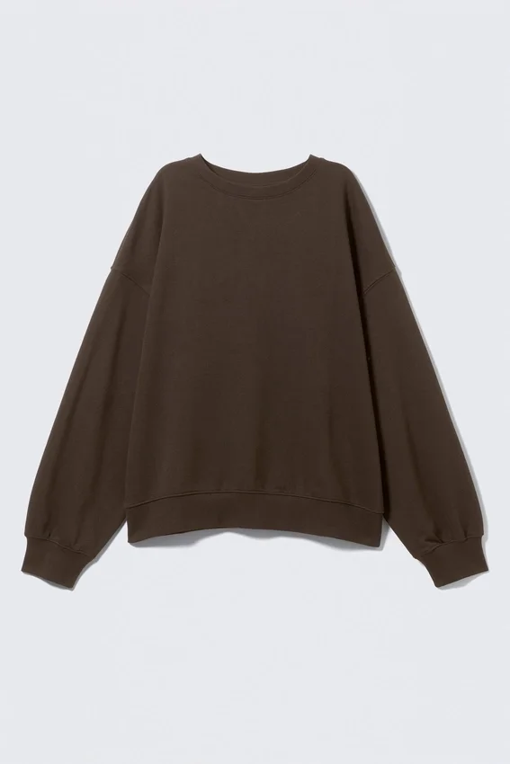 Sudadera de felpa holgada – Marrón oscuro Sudadera de felpa holgada – Marrón oscuro