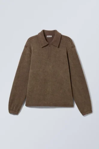 Sudadera de forro polar con media cremallera y corte recto – Marrón oscuro lavado