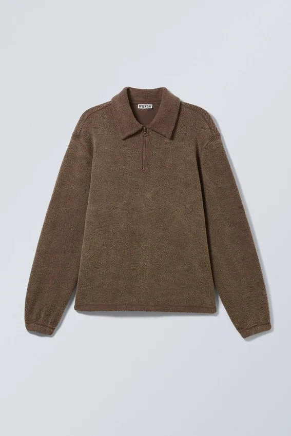 Sudadera de forro polar con media cremallera y corte recto – Marrón oscuro lavado Sudadera de forro polar con media cremallera y corte recto – Marrón oscuro lavado