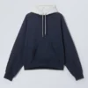 Sudadera holgada con capucha y mangas raglán – Azul oscuro/Gris