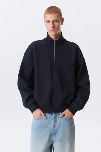 Sudadera holgada con media cremallera – Azul marino oscuro