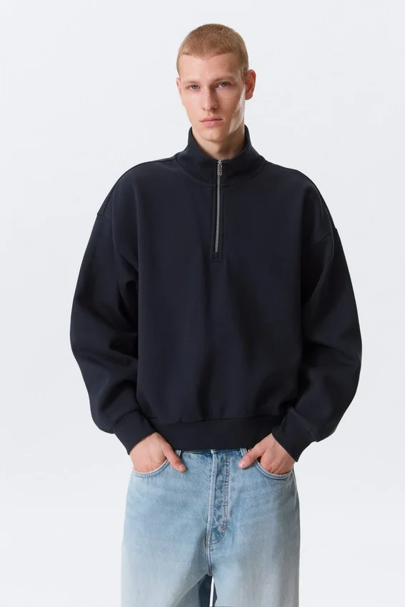 Sudadera holgada con media cremallera – Azul marino oscuro Sudadera holgada con media cremallera – Azul marino oscuro