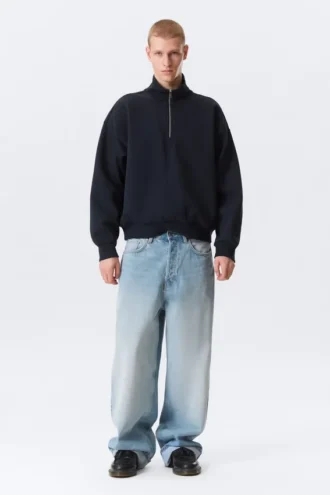 Sudadera holgada con media cremallera – Azul marino oscuro