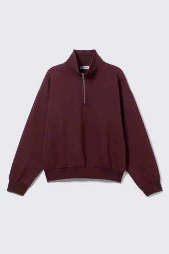 Sudadera holgada con media cremallera – Rojo oscuro