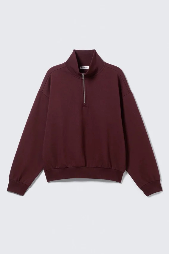 Sudadera holgada con media cremallera – Rojo oscuro Sudadera holgada con media cremallera – Rojo oscuro