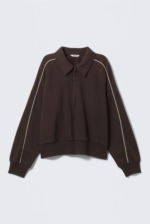Sudadera holgada tipo polo con media cremallera – Marrón oscuro Sudadera holgada tipo polo con media cremallera – Marrón oscuro