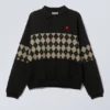Sudadera polo holgada con estampados – Negro – Inserto de rombos Sudadera polo holgada con estampados – Negro – Inserto de rombos