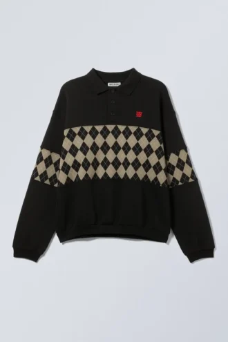 Sudadera polo holgada con estampados – Negro – Inserto de rombos