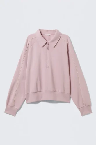 Sudadera polo holgada con media cremallera – Rosa empolvado claro