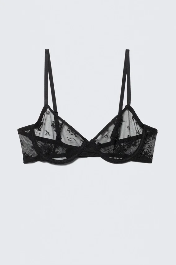 Sujetador con aros de encaje transparente – Negro Sujetador con aros de encaje transparente – Negro
