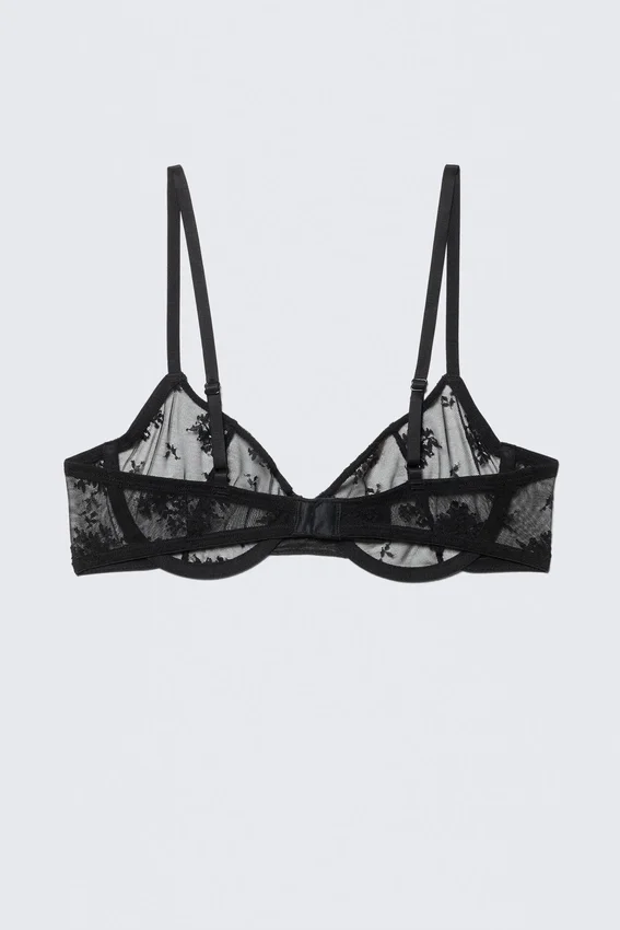 Sujetador con aros de encaje transparente – Negro Sujetador con aros de encaje transparente – Negro