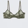 Sujetador con aros de encaje transparente – Verde caqui oscuro