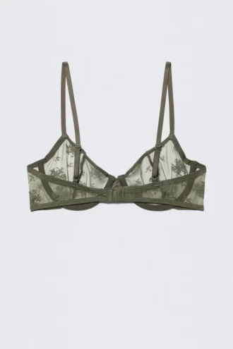 Sujetador con aros de encaje transparente – Verde caqui oscuro