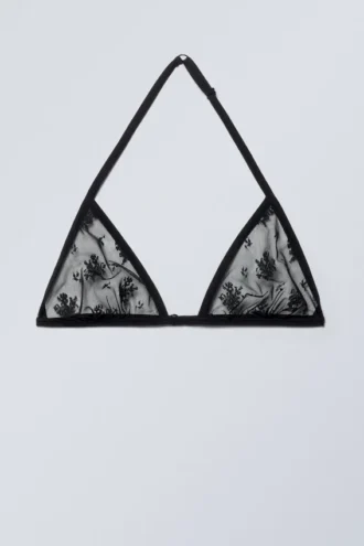 Sujetador de encaje con cuello halter – Negro