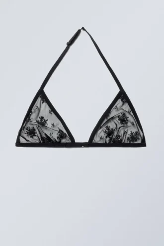 Sujetador de encaje con cuello halter – Negro