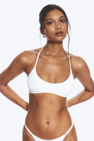 Sujetador halter de canalé suave – Blanco