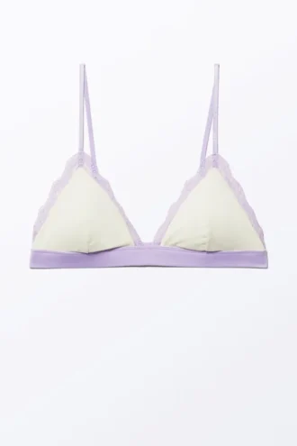 Sujetador triangular acolchado suave – Blanco empolvado y lila