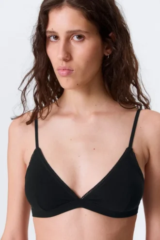 Sujetador triangular de algodón suave – Negro