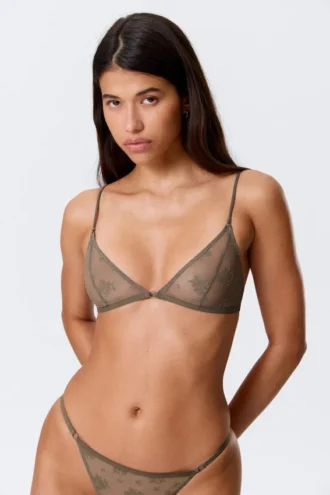 Sujetador triangular de encaje – Gris empolvado