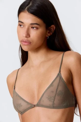 Sujetador triangular de encaje – Gris empolvado
