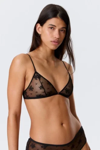 Sujetador triangular de encaje – Negro