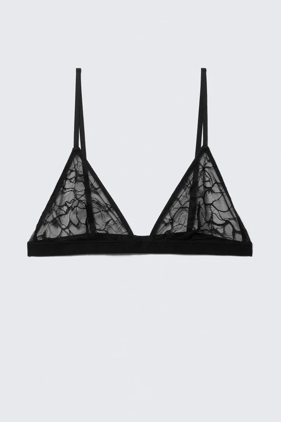 Sujetador triangular de encaje ondulado – Negro Sujetador triangular de encaje ondulado – Negro