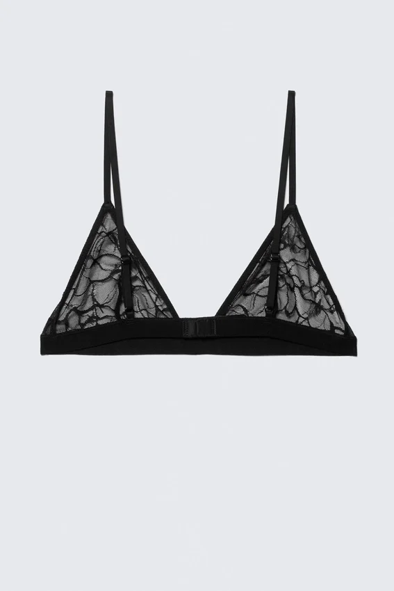 Sujetador triangular de encaje ondulado – Negro Sujetador triangular de encaje ondulado – Negro