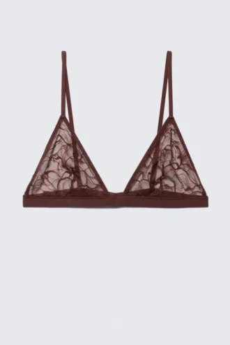 Sujetador triangular de encaje ondulado – Rojo oscuro