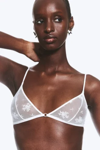 Sujetador triangular de encaje suave – Blanco