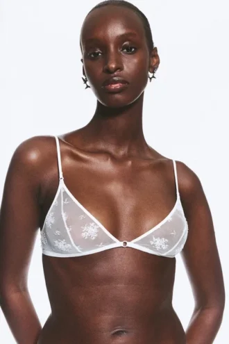 Sujetador triangular de encaje suave – Blanco