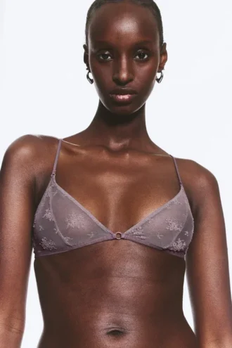 Sujetador triangular de encaje suave – Lila empolvado