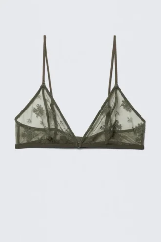 Sujetador triangular de encaje suave – Verde caqui oscuro