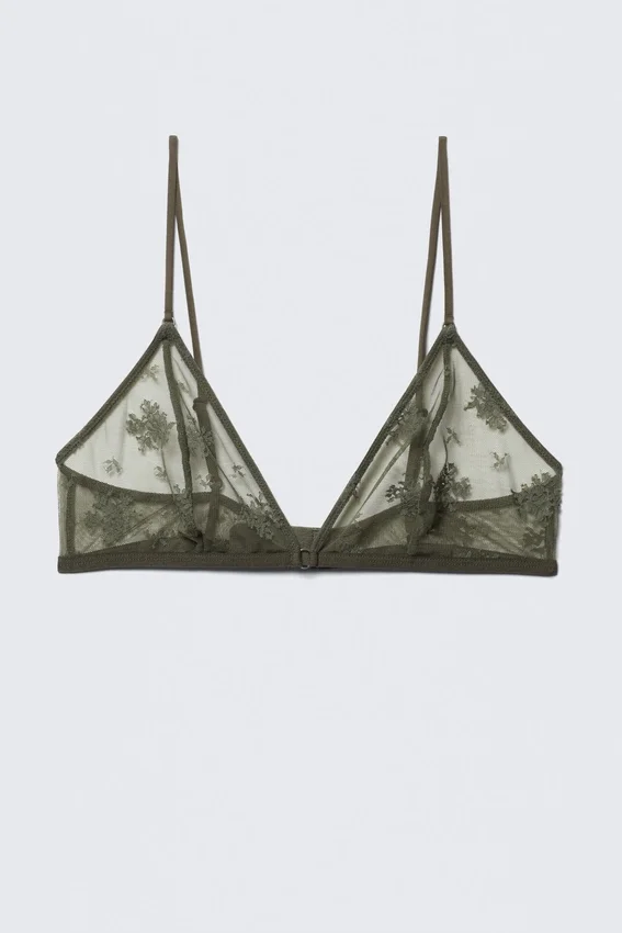 Sujetador triangular de encaje suave – Verde caqui oscuro Sujetador triangular de encaje suave – Verde caqui oscuro
