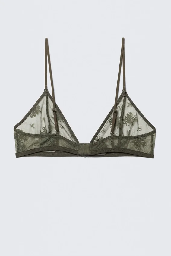 Sujetador triangular de encaje suave – Verde caqui oscuro Sujetador triangular de encaje suave – Verde caqui oscuro