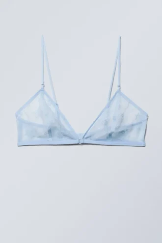 Sujetador triangular de encaje transparente – Azul claro