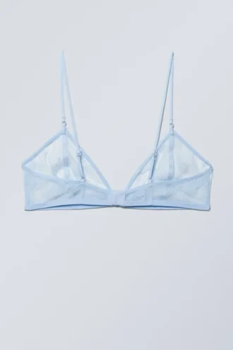 Sujetador triangular de encaje transparente – Azul claro