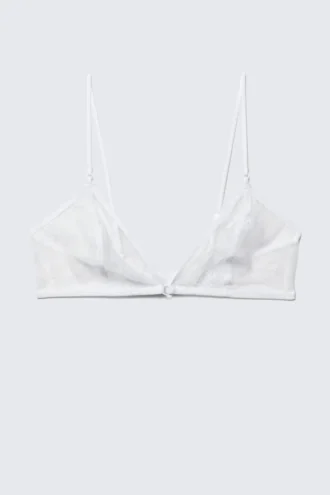 Sujetador triangular de encaje transparente – Blanco