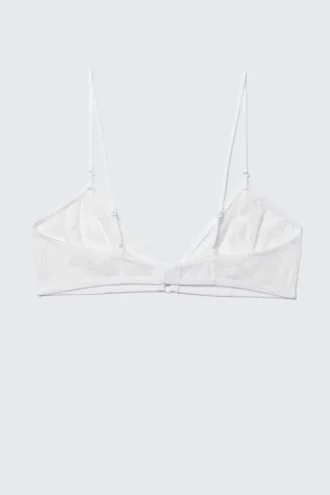 Sujetador triangular de encaje transparente – Blanco