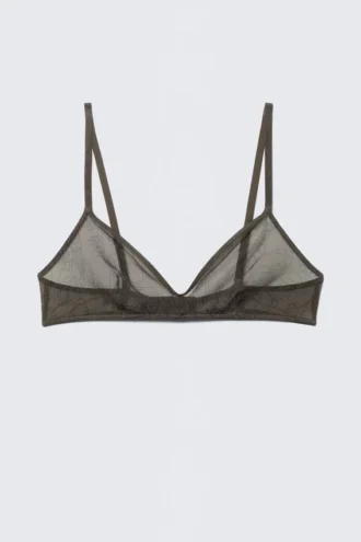 Sujetador triangular de malla estampada Mila – Marrón oscuro