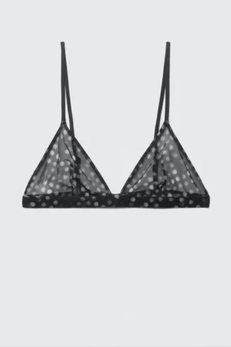 Sujetador triangular de malla estampada – Negro – Lunares