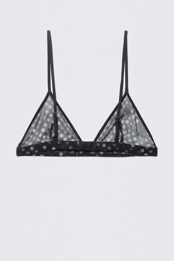 Sujetador triangular de malla estampada – Negro – Lunares Sujetador triangular de malla estampada – Negro – Lunares
