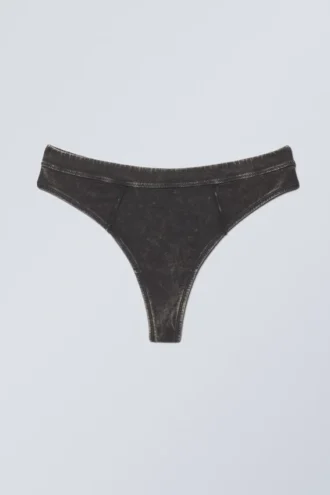 Tanga de algodón lavado Miley – Negro lavado con lejía