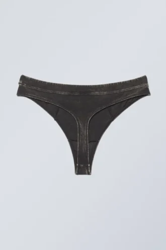 Tanga de algodón lavado Miley – Negro lavado con lejía