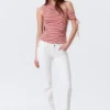 Top ajustado con fruncidos y hombros descubiertos – Rayas rojas y blancas Top ajustado con fruncidos y hombros descubiertos – Rayas rojas y blancas